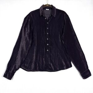 CP Shades Top Womens Medium Velvet Long Sleeve Button Up Shirt Purple Velour‎